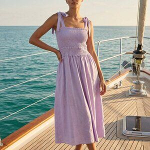 NWT REVOLVE X LOST + WONDER Lavender Sleeveless smocked Midi Dress XS cotton